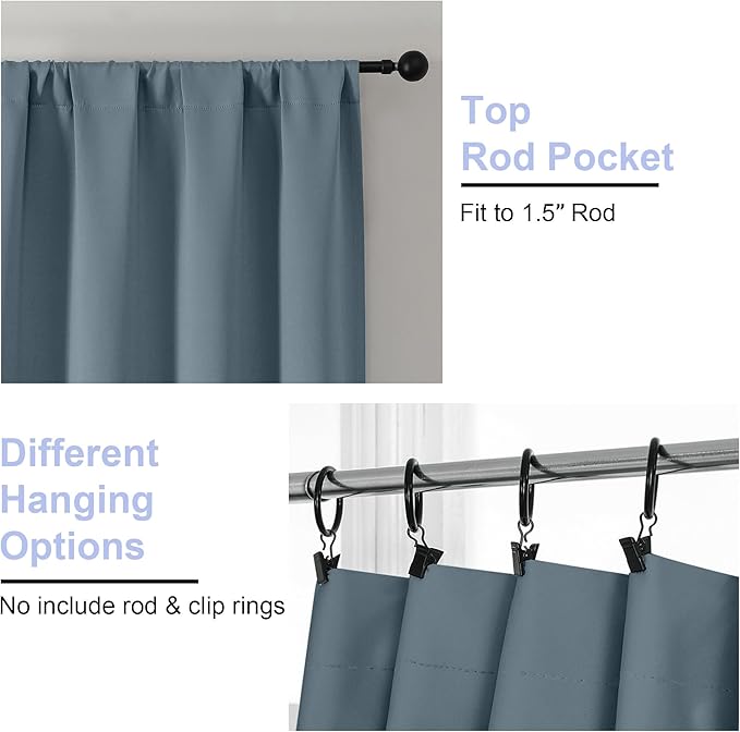 Simplebrand Ava Stone Blue Short 36 Inches Blackout Curtain 2 Panels Set, Half Window Rod Pocket Privacy Curtain Tiers for Kitchen, Curtains Blackout for Bathroom Shades, W40 x L36 Inch, Stone Blue