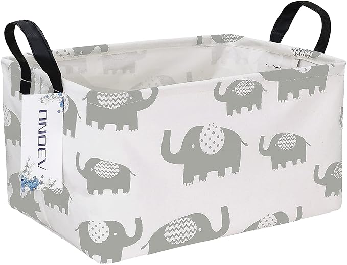 Rectangular Folding Laundry Basket, waterproof Canvas Basket,gift basket,Suitable for children's room,Office,Clothes,Toys Storage (Grey Elephant)