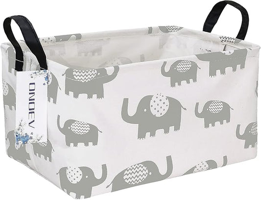 Rectangular Folding Laundry Basket, waterproof Canvas Basket,gift basket,Suitable for children's room,Office,Clothes,Toys Storage (Grey Elephant)