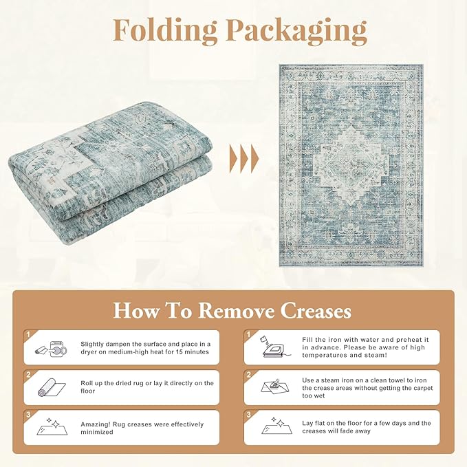 LIVEBOX Washable 2x6 Runner Rug for Bathroom, Non Slip Kitchen Mats for Floor Entryway, Boho Indoor Front Door Mat Low-Pile Runners for Hallways, Farmhouse Rugs for Bath Laundry, Blue