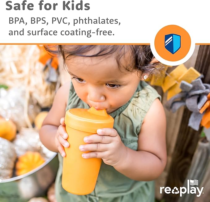 Re-Play Sippy Cups for Toddlers - 10 Oz. Reusable Spill Proof Cups for Kids, Dishwasher/Microwave Safe - Made in USA - Set of 3-3.13" x 6.25" - Blossom