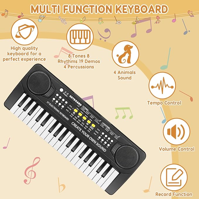 Kid Keyboard Piano - 37 Keys Piano Toys for Kids Beginners Electronic Pianos with Microphone Educational Musical Toy for 3 4 5 6 7 8 Year Old Boys Girls Gift