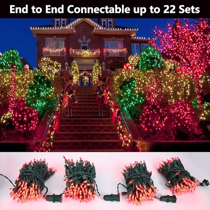 Brizled Red Christmas Lights, 33ft 100 LED Connectable Christmas String Light, 120V UL Certified LED Light String for Indoor & Outdoor, Xmas Tree, Garden, Party and Holiday Decoration