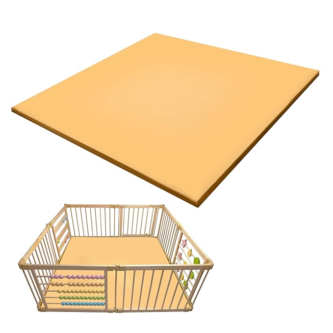Zety Compatible Baby Play Mat - PU Leather Baby Playpen Mat - Waterproof Baby Play Mats for Floor - 1.5" Thick High Density Foam Play Mat (Colored, 8-Panel) (Beige, 8-Panel)