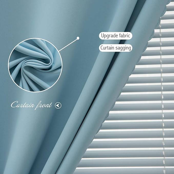 Self Adhesive Curtains, Black Out Shade for Window, Blackout Fabric Temporary Window Coverings Easy to Hang Curtains No Rod Needed, Use for Bedroom, Room, Kitchen, 47" W X 59" L, Lake Blue, 1 Panel