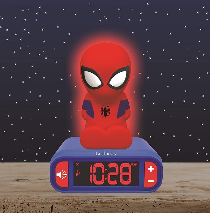 LEXiBOOK - Marvel Spider-Man Digital Alarm Clock with Night Light Snooze and Marvel Spider Man Superheroes Sound Effects - Boys Clock - Luminous Spiderman, Blue - RL800SP