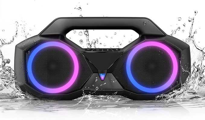 Bluetooth Speaker 80W(Peak)Loud with Bass, 20H Playtime, IPX7 Waterproof, RGB Lights, TWS, Large Portable Wireless Speakers for Outdoor, Home, Party, Pool, Beach, Tailgating, Gym, Work, Gifts (Black)