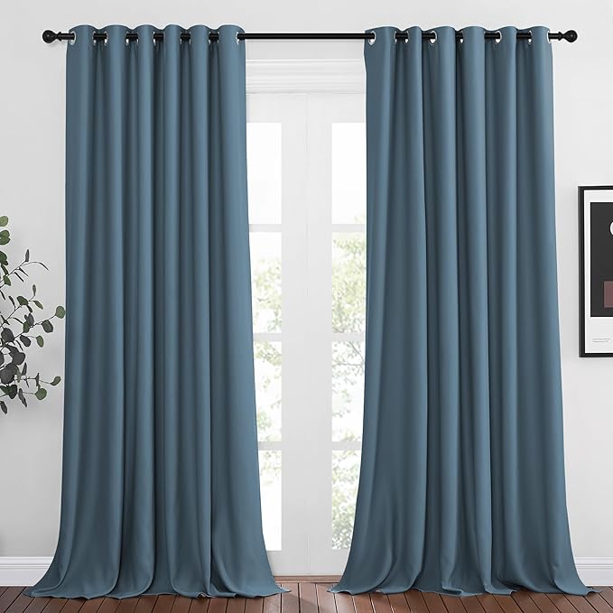 NICETOWN Smoky Blue Curtain Panels - Home Decoration Thermal Insulated Solid Grommet Blackout Curtains/Drapes for Hall/Sliding Door (80" Wide by 108" Long, Set of 2)