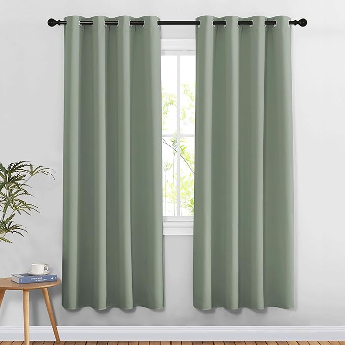 NICETOWN Blackout 78 inch Curtains for Doorway 2 Panels Set, Grommet Thermal Insulated Room Darkening Door Curtains Sound Reducing for Bedroom/Home Office, Sage Green, W52 x L78