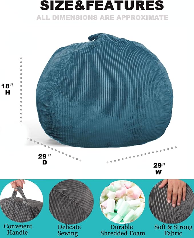 Classic Bean Bag Chair, with Faux Rabbit Fur Cover for Teens and Kids, Memory Foam Bean Bag Chairs, Ultra Soft Faux Fur Fabric, 2.5 feet Round Fluffy Bean Bag Sofa