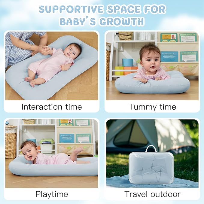 Baby Lounger for Newborn, Bionic Design Baby Lounger, Soft Organic Cotton Breathable Lounger for Infants 0-18 Months (Grayinsh Blue)