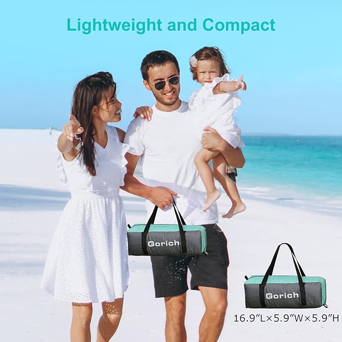 Gorich Beach Tent Sun Shelter with UPF50+ UV Protection for 3/4-5/6-7 Person, Lightweight & Portable Beach Shade Canopy with 2 Zippered Doors, Easy Setup Family Beach Umbrella