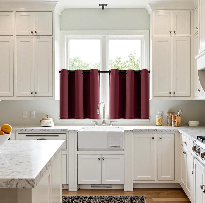 MIULEE Short Curtains for Windows - Christmas Burgundy Red Blackout Half Window Curtains Thermal Insulated Drapes for Kitchen Bedroom Bathroom Grommet Top Small Basement Tiers W40 x L36 Inch 2 Panels