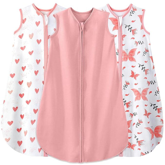 Yoofoss Baby Sleep Sack 0-6 Months Baby Wearable Blanket 100% Organic Cotton 2-Way Zipper TOG 0.5 Toddler Sleeping Sack 3 Pack Lightweight Sleep Sacks for Babies