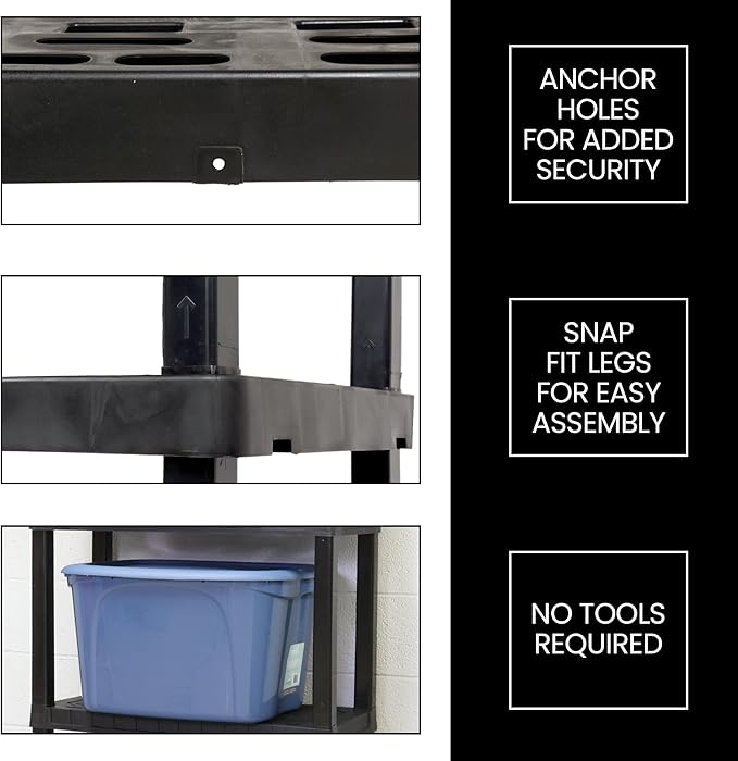 Oskar Storage Shelves - Bathroom Wall Organizer, Kids Room Toys Book Shelf, No Drill Heavy Duty, Kitchen Closet Garage Outdoor 3 Tier Stackable Plastic Shelving Unit