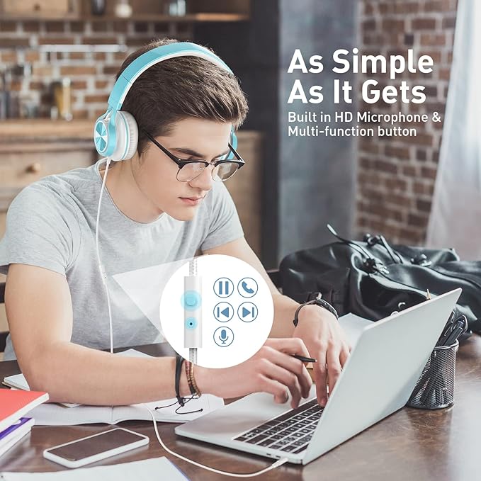 AILIHEN Kids Headphones for School Boys, Headphones with Microphone for Chromebook Laptop Computer Smartphone, 3.5mm Foldable Lightweight Headset for Teen Teenager (Lime Green)