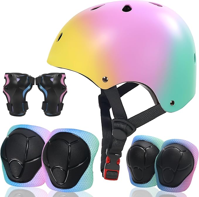 Kids Bike Helmet and Pads Set for Ages 2–14, CPSC Certified Adjustable Helmet with Knee Elbow Wrist Guards, for Skateboard, Scooter, Skating, Rollerblading, Multi-Sport Protective Gear