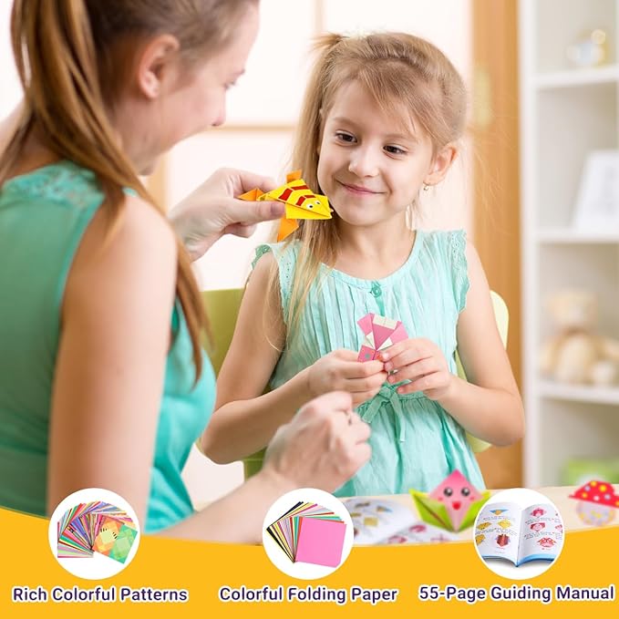 Pigipigi Kids Craft Origami Paper Kit for Kids Ages 5-8 8-12, with Guiding Book, 208 Sheets DIY Art and Crafts Supplies, Colorful Folding Papers Set Projects Gifts Activity for Boy Girl Toys(Cartoon)