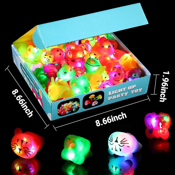36 Pack Light Up Rings Glow in The Dark Party Supplies, Light up Party Favors, Goodie Bag Stuffers, Birthday Christmas Party Favors Classroom Prizes Cute Animal Treasure Box for Kids