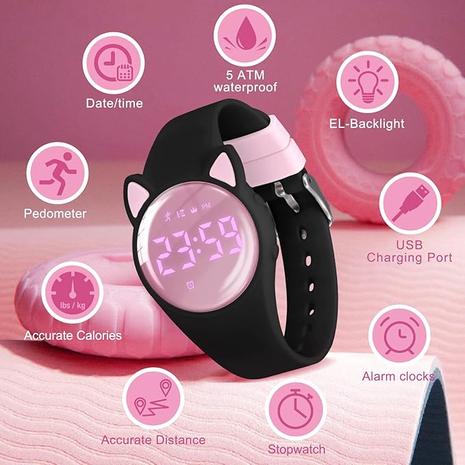Kids Watches for Girls Boys Digital Sport Watch with Step Counter Pedometer Vibration Alarm Clock, No App Waterproof Fitness Tracker Kids Watch Boys Girls Teens Students Ages 5-16