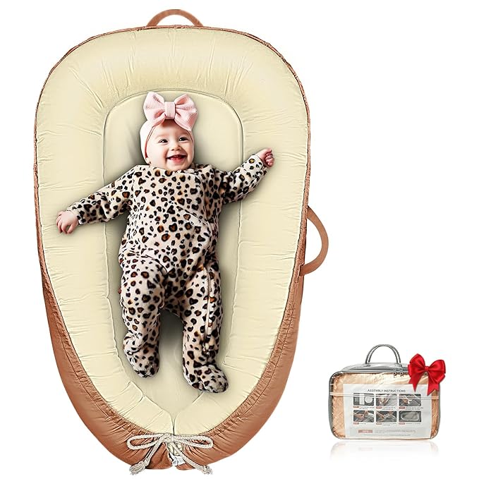 Baby Lounger - Infant Lounger for Newborn 0-24 Months, Pure Cotton Breathable Baby Nest Lounger Cover, Newborn Essentials for Baby Boys & Girls, Portable Baby Lounger for Home and Travel