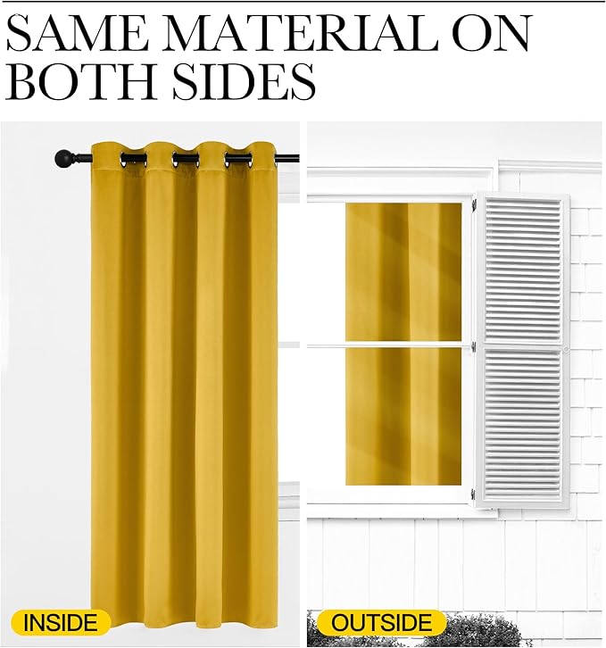 NICETOWN Room Darkening Gold Curtains 63 inch Length 2 Panels - Grommet Top Sound Reduction Privacy Faux Silk Satin Thermal Drapes for Bedroom/Living Room, W52 x L63