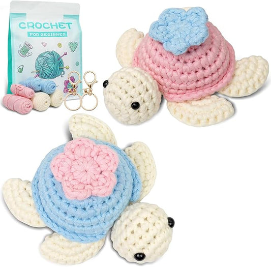 TAKADODO Crochet Kit for Beginners - Learn to Crochet Kits for Adults Beginner with Step-by-Step Video Tutorials - Crochet Kits for Adults and Kids (Turtle)