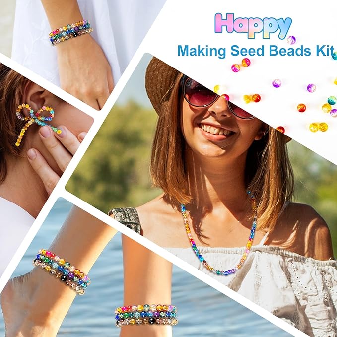 XSEINO About 1200pcs 6mm Crackle Glass Beads Bracelet Making Kit,24 Style Crack Sunshine Yellow Series Colorful Crystal Beads for Jewelry Bracelet Making,DIY Crafts,Friendship Bracelets,Necklaces