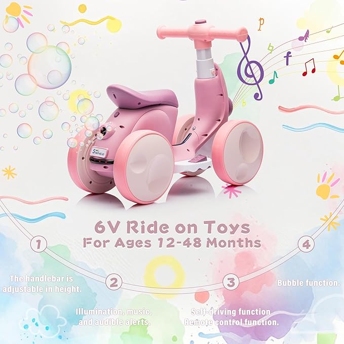 6V Electric Baby Balance Bike for 1 Year Old Boys Girls Ride on Toys 12-48 Months Toddler Balance Bike, 4 Wheels Kids First Bike with Remote Control First Birthday Gifts- Purple