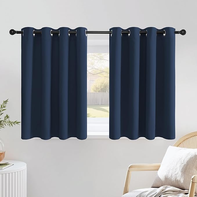 NICETOWN Navy Blue Kitchen Window Curtains 36 inches Long, Grommet Blackout Short Window Treatments Thermal Drapes for Bedroom, 2 Panels, W52 x L36