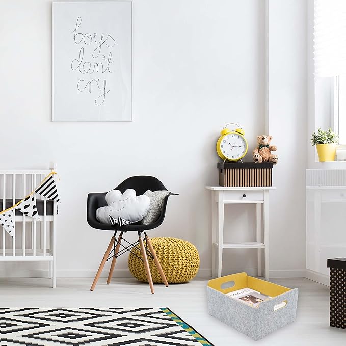 Welaxy Storage Baskets Collapsible Felt Storage bin Foldable Shelf Drawers Organizers for Kids Pet Toys magazine Books Clothes Closet Cabinet decluttering (Curry x 3)