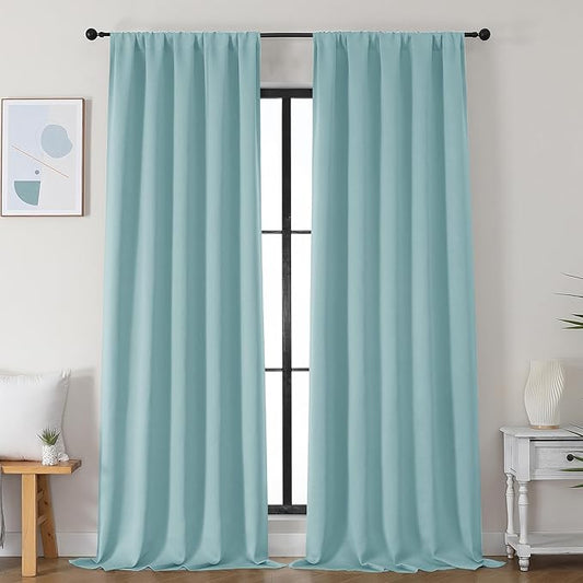 Simplebrand Aqua Blackout Curtains for Bedroom 96 Inches Long 2 Panels, Solid Thermal Insulated, Energy Saving Living Room Window Treatment Curtains Blackout Drapes, W50 x L96 Inch, Aqua