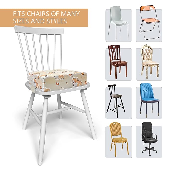 Toddler Booster Seat for Dining Table, Portable Booster Seat for Kitchen Chair, 4 Inch High-Density Foam Cushion with Adjustable Safety Straps and Non-Slip Bottom, Perfect for Kids Travel and Daily