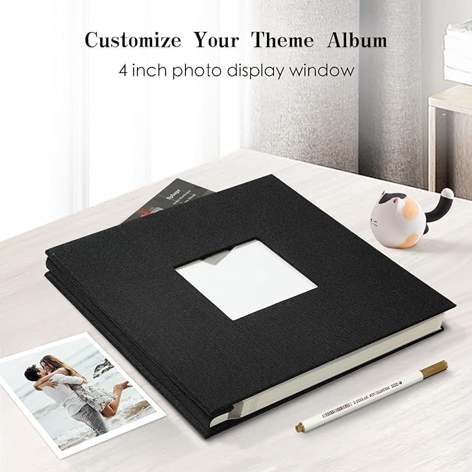 Spbapr Large Photo Album Self Adhesive 60 Pages Linen cover DIY Magnetic Scrapbook album with A Metal Pen Hold 3x5 4x6 5x7 6x8 8x10 Pictures Black