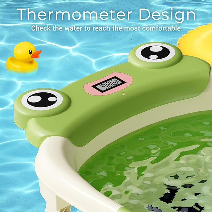 Baby Bathtub, Collapsible Newborn Bathtub for Infant to Toddler 0-24 Months with Soft Cushion and Thermometer,Portable Travel Newborn Tub with No-Slip Feet, Baby Shower Gifts,Green