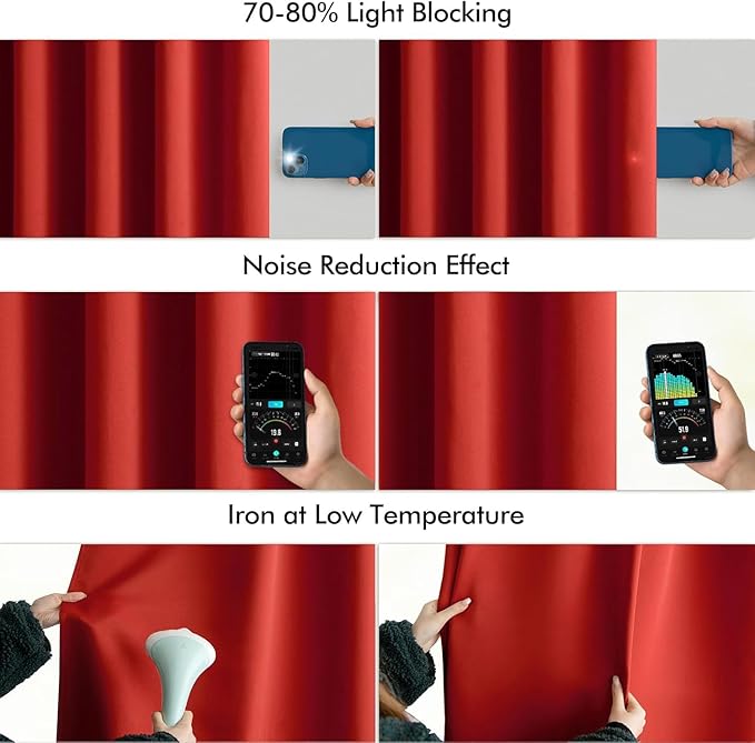 MIULEE Red Back Tab Blackout Curtains 90 Inches Long 2 Panels Set for Living Room Bedroom Privacy, Rod Pocket/Pinch Pleat Thermal Insulated Room Darkening Pleated Light Blocking Drapes