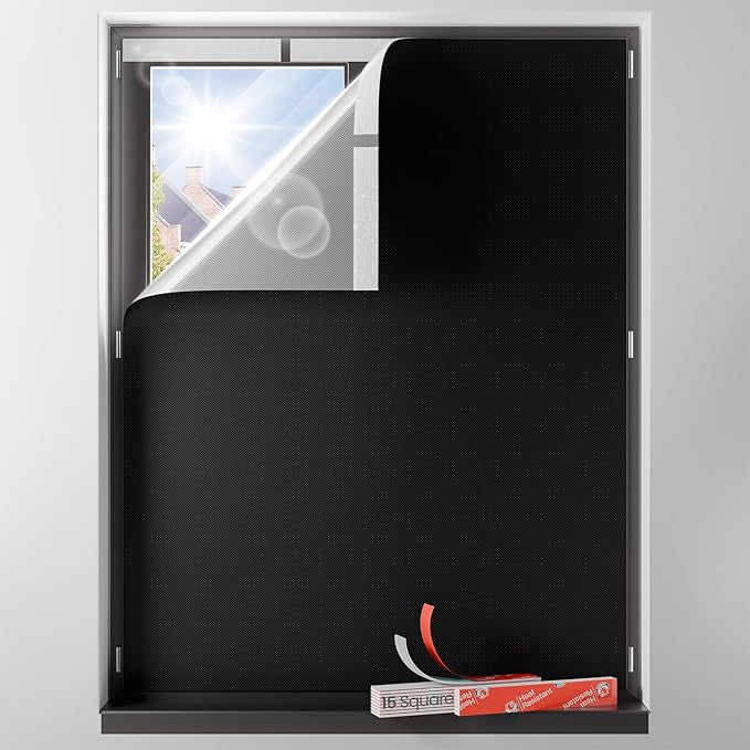 Sumobaby Blackout Curtains for Bedroom 55"x100" Portable No Drill Black Out Window Cover with Upgraded Hook&Loop Tapes,100% Blackout Shades,Thermal Insulated Blinds for Bedroom,Nursery(1 Panel,Black)