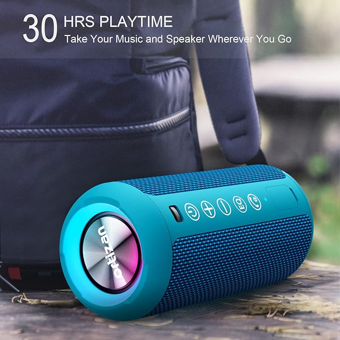 Ortizan Portable Bluetooth Speakers, IPX7 Waterproof Wireless Outdoor Speaker with 24W Loud Stereo Sound And Bluetooth 5.3, Deep Bass, RGB Lights, Dual Pairing, 30H Playtime for Home, Party