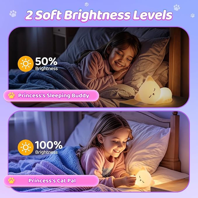 Night Light for Kids,16 Colors Cat Lamp Cute Lamp,Dimmable Baby Night Lights for Nursery,Silicone Rechargeable Nightlight for Kids Room,Kawaii Room Decor,Cat Gifts for Girls Gift for 3-6 Year Old Girl