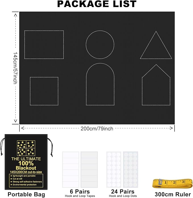 Portable Blackout Shades (79" x 57") Window Curtains, 100% Blackout Material Temporary Blinds for Baby Nursery, Bedroom, Dorm Room, Office or Travel Use