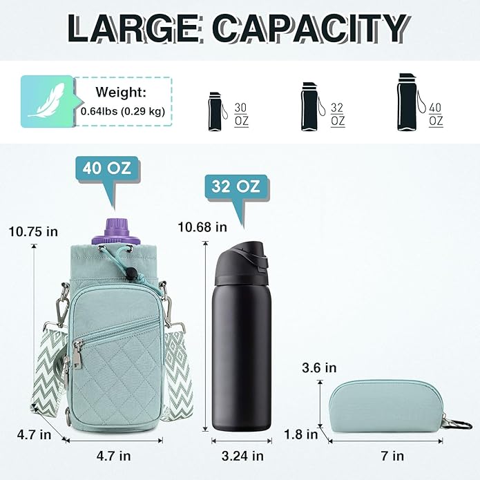 Water Bottle Carrier Bag with Strap, Water Bottle Holder Crossbody Bags for Women Men for Walking, Hiking,Cycling