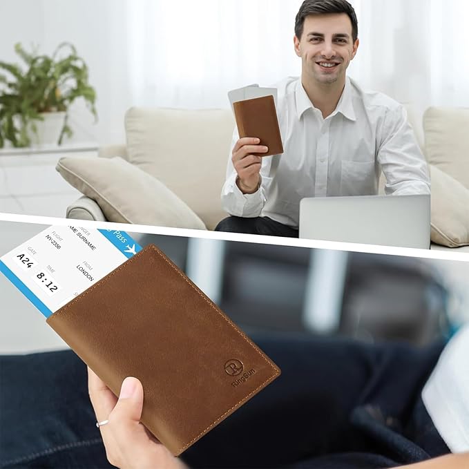 Ringsun Leather Passport Cover for Men Women, RFID Passport Wallet Case Travel Passport Holder for Family