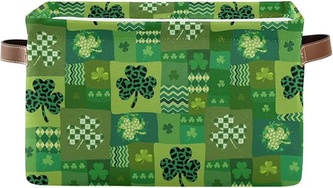 St Patrick's Day Storage Basket Cube Storage Bins Organizer Bag Collapsible Closet Shelf Baskets with handle for Baby Cloth Pet Toy Book 14.2×10.2×8.3 IN