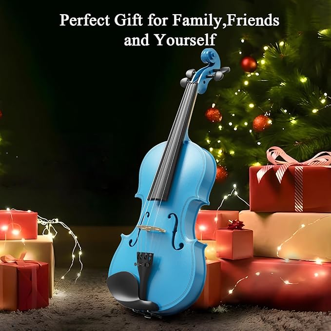 4/4 Beginner Violin Kit for Adults, Complete Full Size Violin Set with Portable Case, Bow, Rosin, Sky Blue