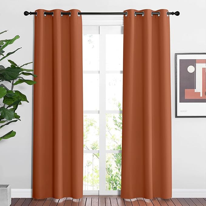 NICETOWN Blackout Burnt Orange Curtains 84 inches Long - Grommet Top Room Darkening Thermal Curtains Sound Blocking Window Treatments for Bedroom/Living Room (2 Panels, W37 x L84)