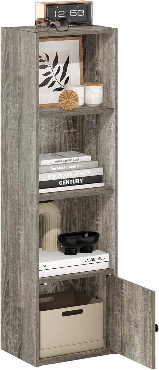 Furinno Luder Shelf Bookcase with 1 Door Storage Cabinet, French Oak