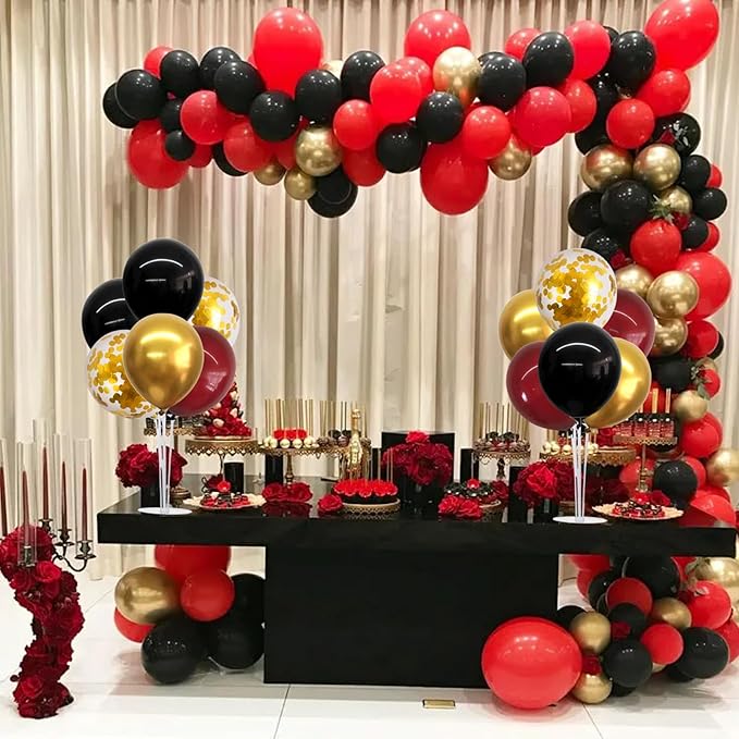 TONIFUL 4 Set Burgundy Red Black Gold Balloon Stand Centerpiece Table Decorations for Graduation Decoration 2025,Christmas Party Decoration,New Year's Eve,Anniversary,Birthday Decorations