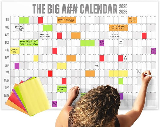 The Big A## Calendar Mid-Year Wall Planner – July to June Dry-Erase Board – Includes 1 Markers & 100 Labels – Lightweight, Easy to Hang Yearly Planner – Plan Goals & Adventures – Gray, 4’x3’