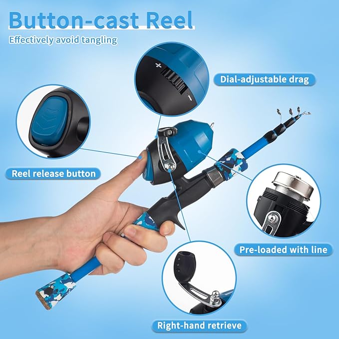 Kids Fishing Pole Kit Set，Portable Telescopic Fishing Rod and Reel Combo Full Kits for Boys, Girls, Beginner, Youth