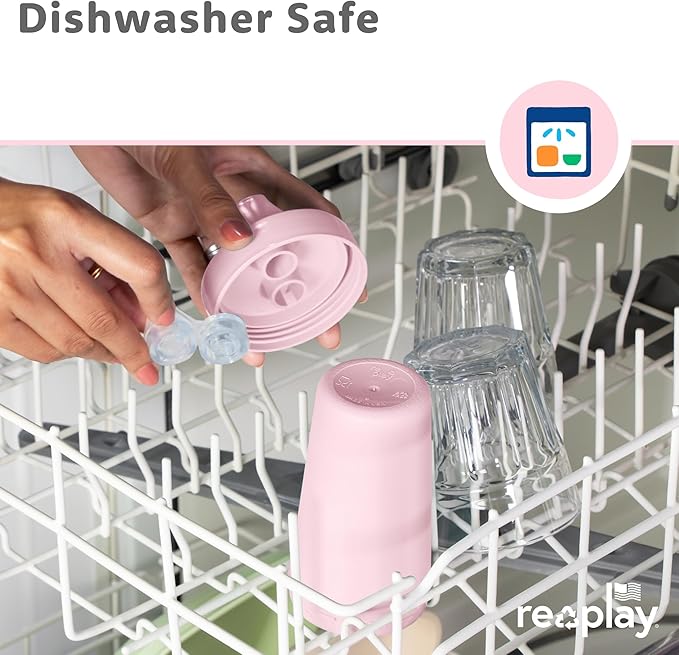 Re-Play Sippy Cups for Toddlers - 10 Oz. Reusable Spill Proof Cups for Kids, Dishwasher/Microwave Safe - Made in USA - Set of 4-3.13" x 6.25" - Blossom